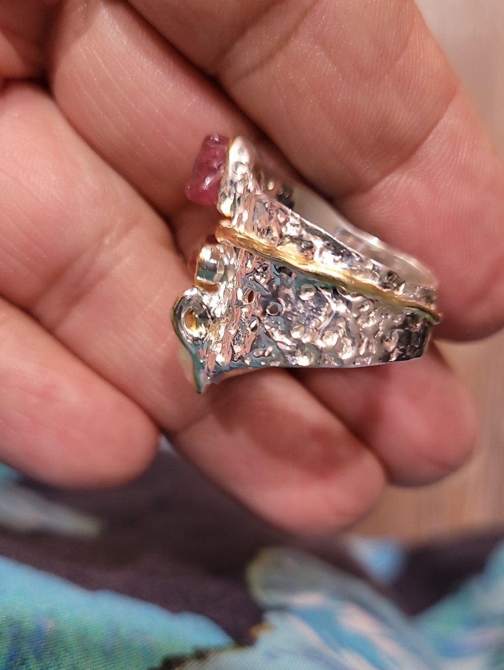 Ring Opal Pink Tourmaline Sterling Silver Earth Art - Picture 6 of 7